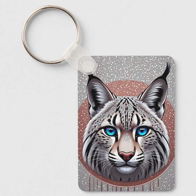 Wild Lynx Geometric Portrait With Copper Accents Key Ring (Front)