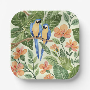 Wild Macaw Jungle Tropical Watercolor Paper Plate