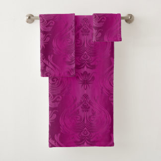 Wild Magenta Floral Damask Print Bath Towel Set