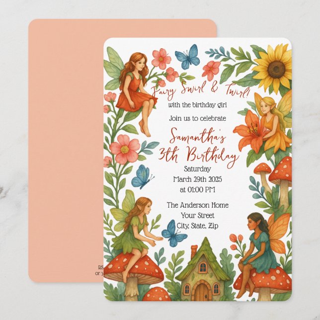 Wild Magical Fairy Garden Birthday Party -  Invitation (Front/Back)