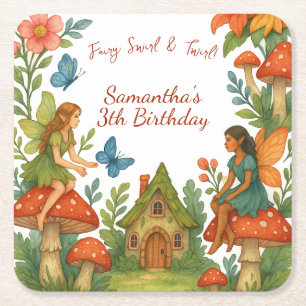 Wild Magical Fairy Garden Birthday Party - Square Paper Coaster
