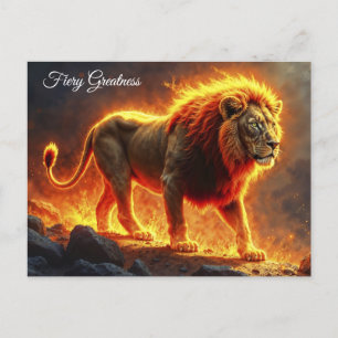 Wild majesty fire lion powerful lava predator postcard