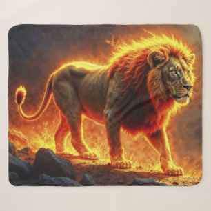 Wild majesty fire lion powerful lava predator sherpa blanket