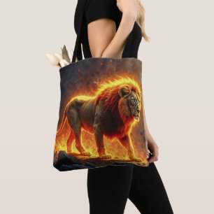 Wild majesty fire lion powerful lava predator  tote bag