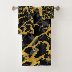 Wild Marble 8 - Black and Gold,Grey Bath Towel Set