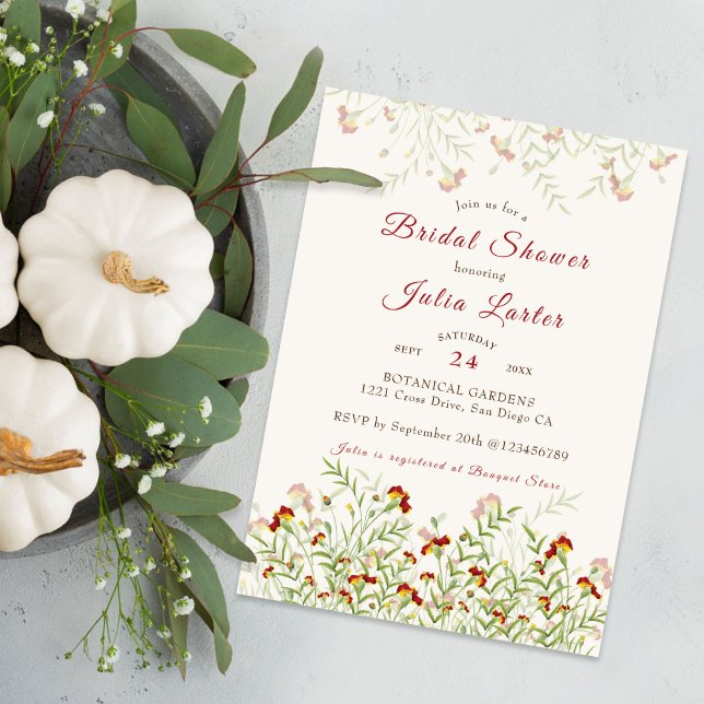Wild Marigold Flowers Foliage Bridal Shower Invitation (Creator Uploaded)