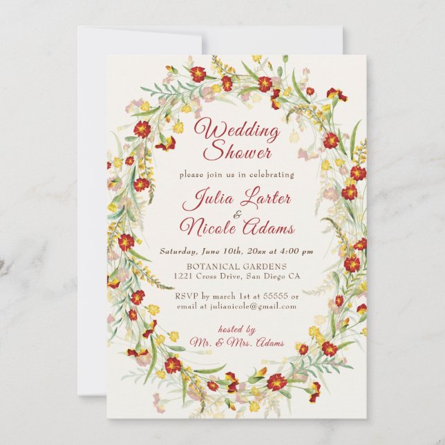 Wild Marigold Flowers Foliage Wedding Shower Invitation (Front)