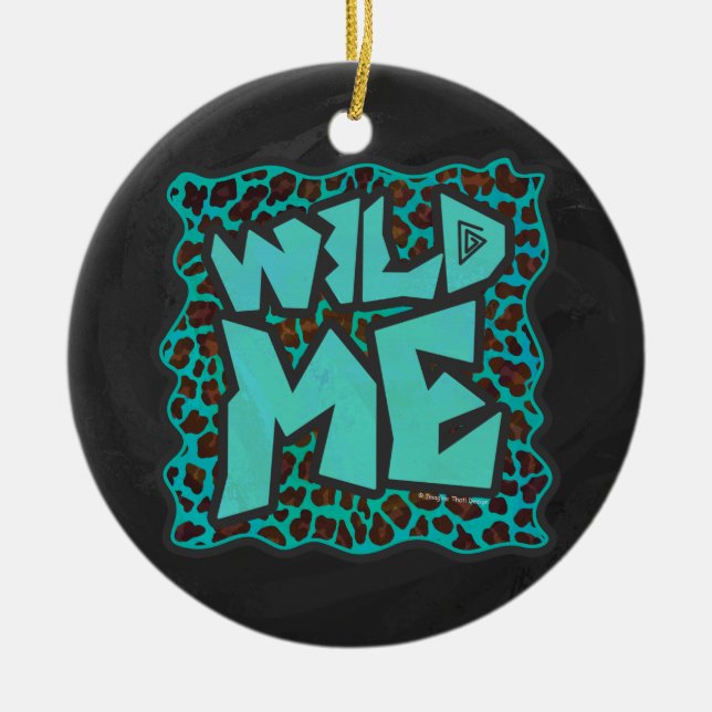 Wild Me Brown and Teal Leopard Design Ceramic Tree Decoration (Front)