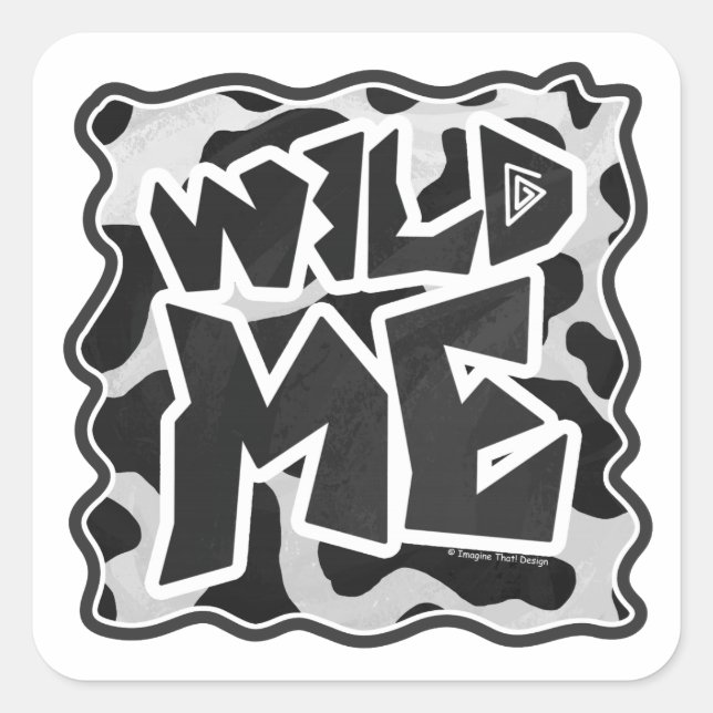 Wild Me Cow Black and White Square Sticker (Front)
