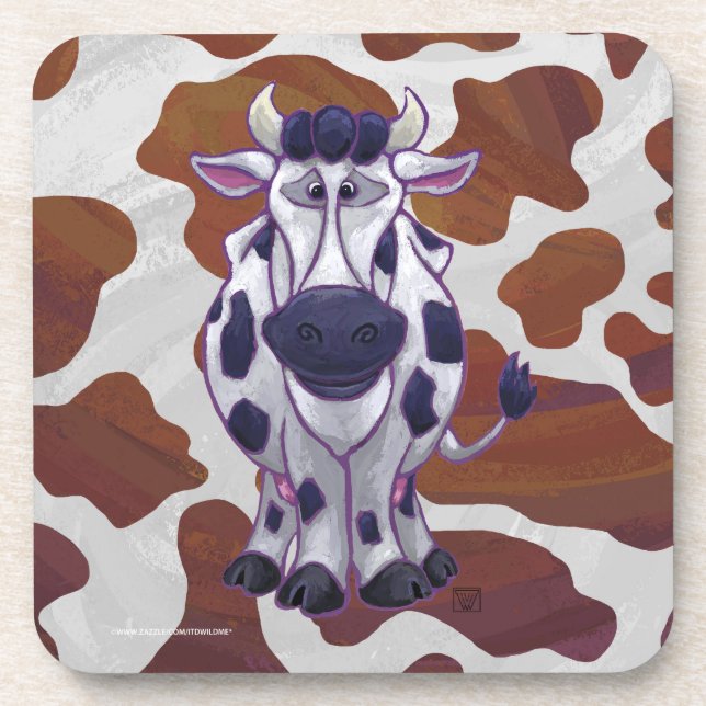 Wild me Cow Brown and White Print Coaster (Front)