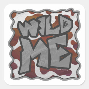 Wild me Cow Brown and White Print Square Sticker
