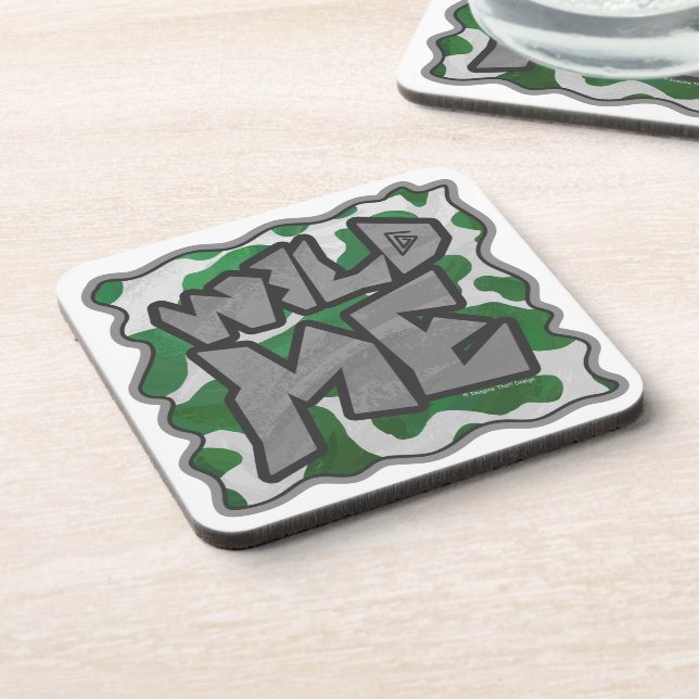 Wild Me Cow Green and White Print Coaster (Left Side)