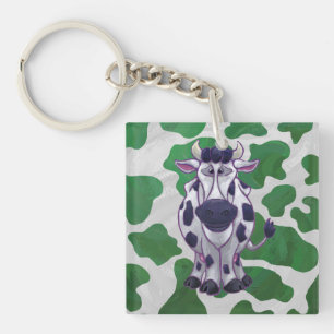 Wild Me Cow Green and White Print Key Ring