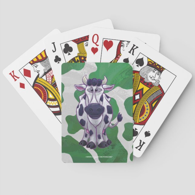 Wild Me Cow Green and White Print Playing Cards (Back)