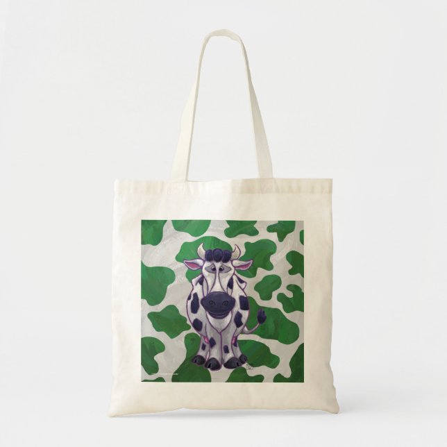 Wild Me Cow Green and White Print Tote Bag (Front)