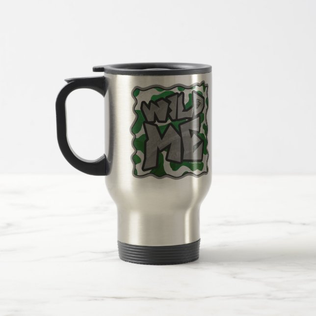 Wild Me Cow Green and White Print Travel Mug (Left)
