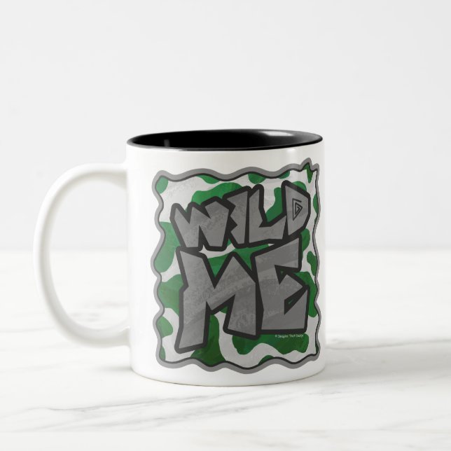 Wild Me Cow Green and White Print Two-Tone Coffee Mug (Left)