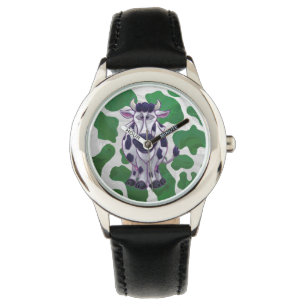 Wild Me Cow Green and White Print Watch