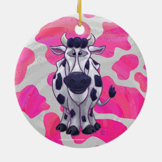 Wild Me Cow Pink and White Ceramic Tree Decoration (Back)