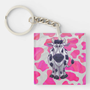 Wild Me Cow Pink and White Key Ring