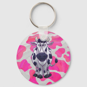 Wild Me Cow Pink and White Key Ring
