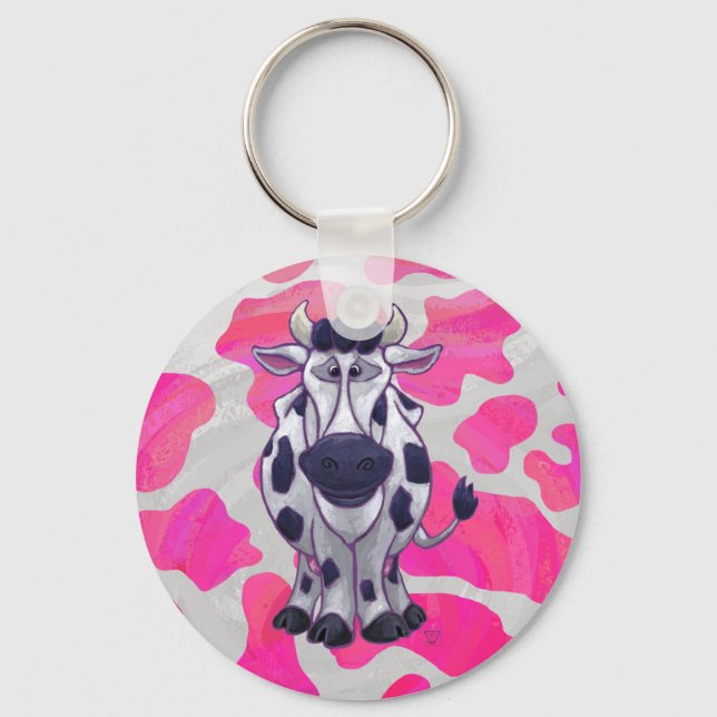 Wild Me Cow Pink and White Key Ring (Front)