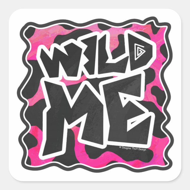 Wild Me Cow Pink and White Square Sticker (Front)