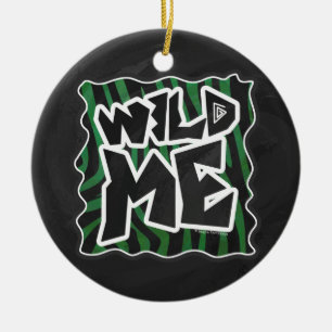 Wild Me Green and Black Zebra Pattern Ceramic Tree Decoration