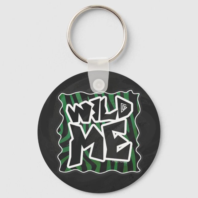 Wild Me Green and Black Zebra Pattern Key Ring (Front)
