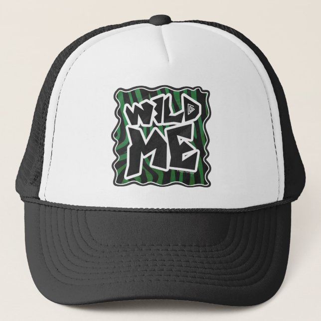 Wild Me Green and Black Zebra Pattern Trucker Hat (Front)