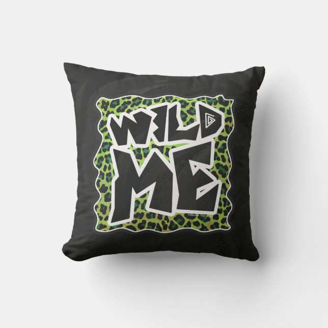 Wild Me Leopard Black and Green Design Cushion (Front)