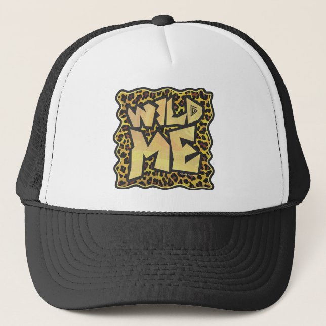 Wild Me Leopard Brown and Yellow Print Trucker Hat (Front)