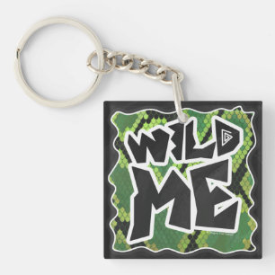 Wild Me Snake Black and Green Print Key Ring