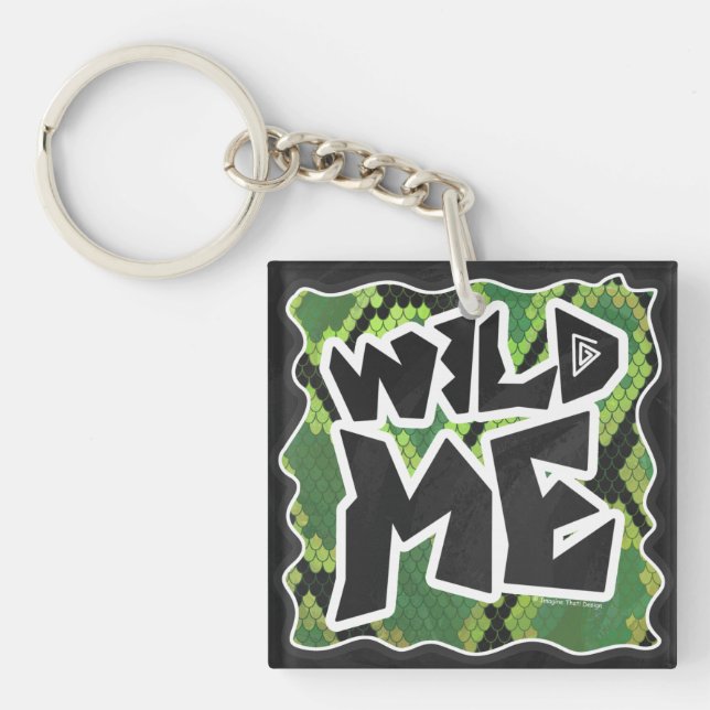 Wild Me Snake Black and Green Print Key Ring (Front)