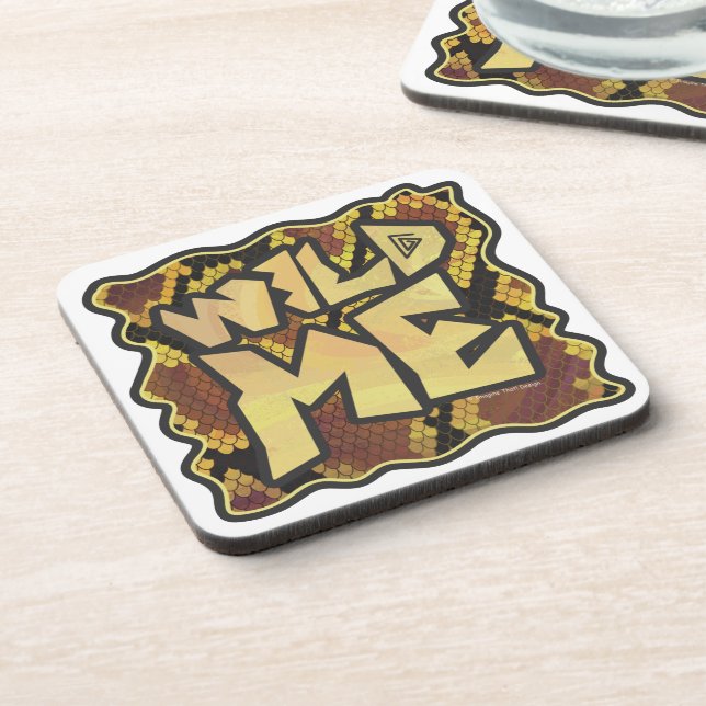 Wild Me Snake Brown and Gold Print Coaster (Left Side)