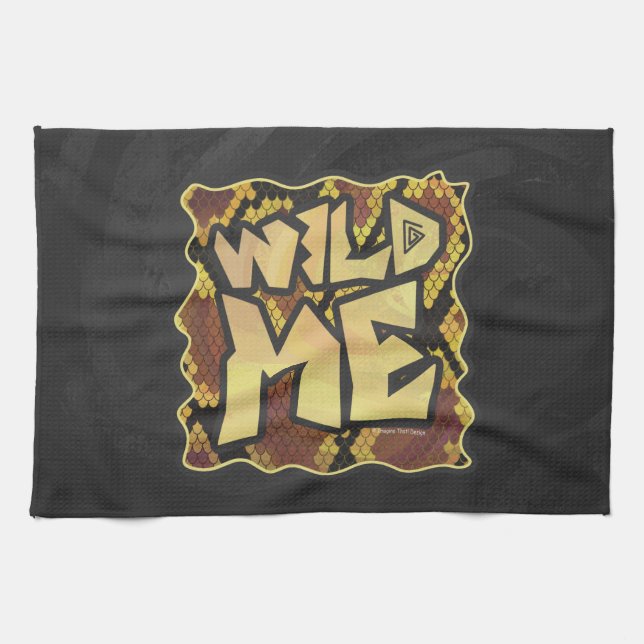 Wild Me Snake Brown and Gold Print Tea Towel (Horizontal)