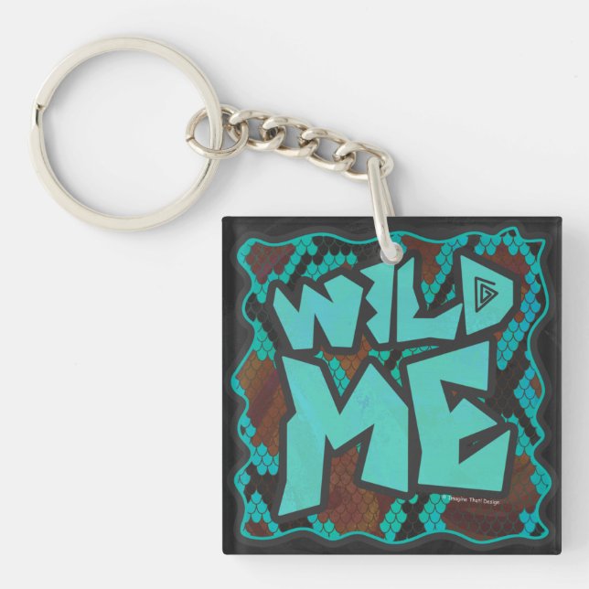 Wild Me Snake Brown and Teal Print Key Ring (Front)