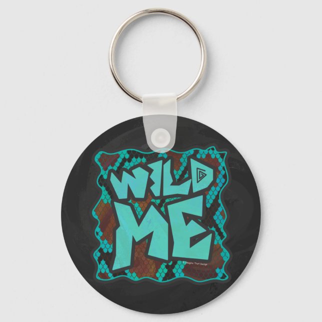 Wild Me Snake Brown and Teal Print Key Ring (Front)