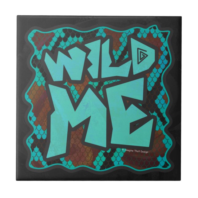 Wild Me Snake Brown and Teal Print Tile (Front)