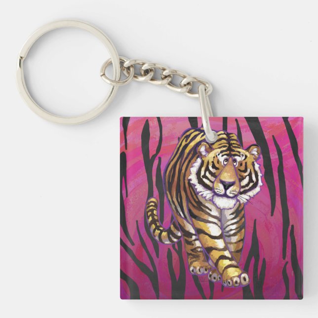 Wild Me Tiger Black and Pink Key Ring (Front)