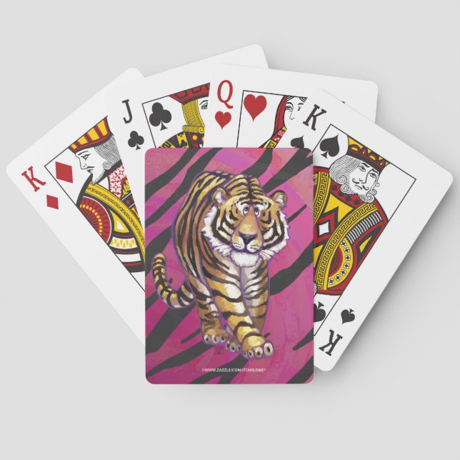 Wild Me Tiger Black and Pink Playing Cards (Back)