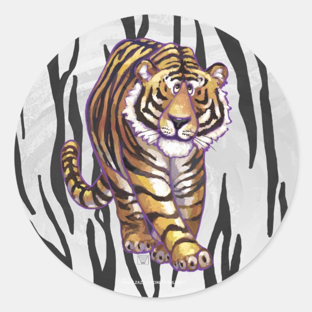 Wild Me Tiger Black and White Print Classic Round Sticker (Front)
