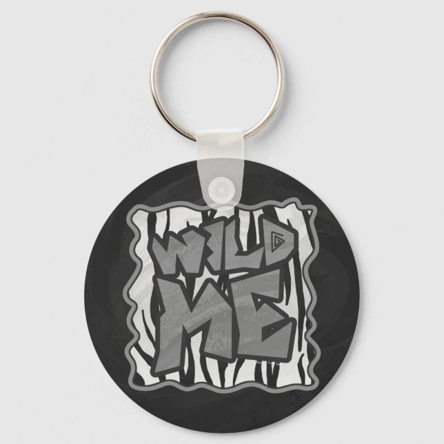 Wild Me Tiger Black and White Print Key Ring (Front)