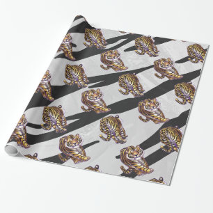 Wild Me Tiger Black and White Print Wrapping Paper