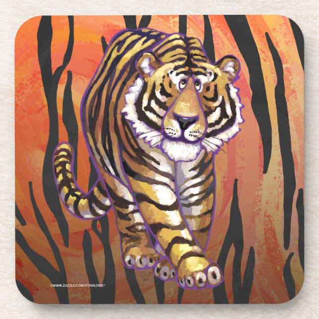 Wild Me Tiger Hot orange and Black Print Coaster (Front)
