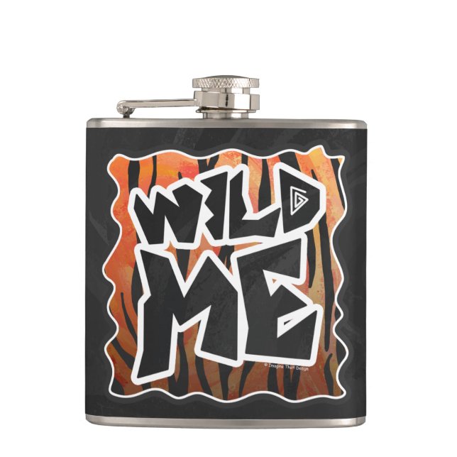 Wild Me Tiger Hot orange and Black Print Hip Flask (Front)