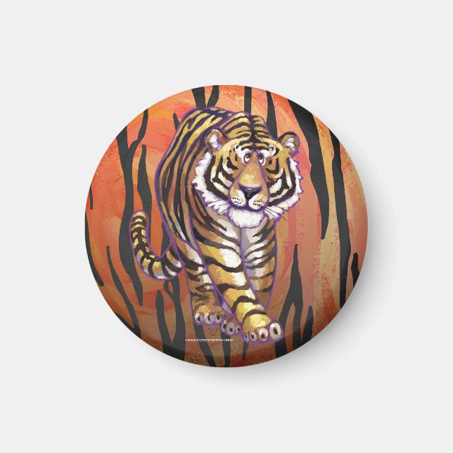 Wild Me Tiger Hot orange and Black Print Magnet (Front)