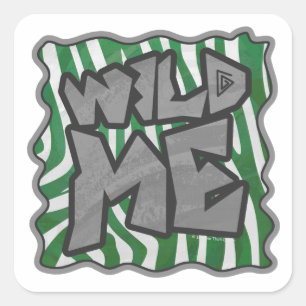 Wild Me Zebra Green and White Square Sticker