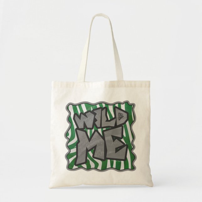 Wild Me Zebra Green and White Tote Bag (Front)