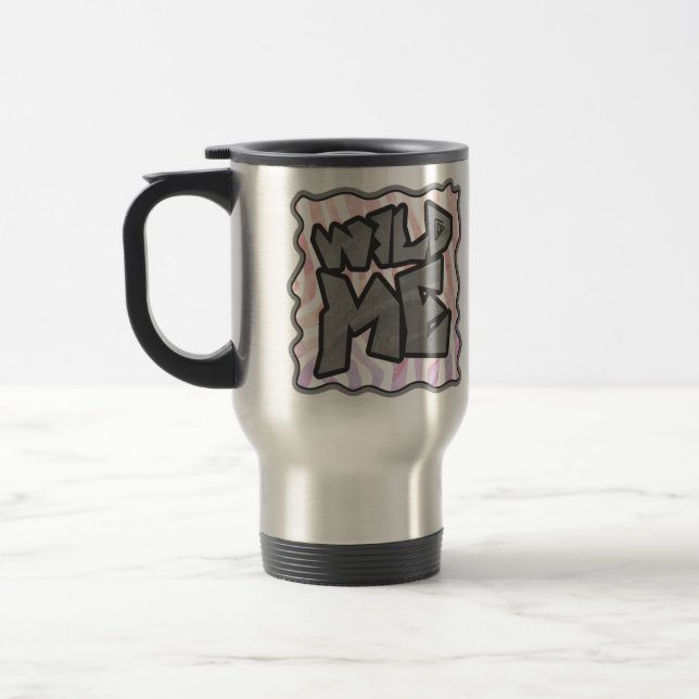 Wild Me Zebra Pink and White Travel Mug (Left)